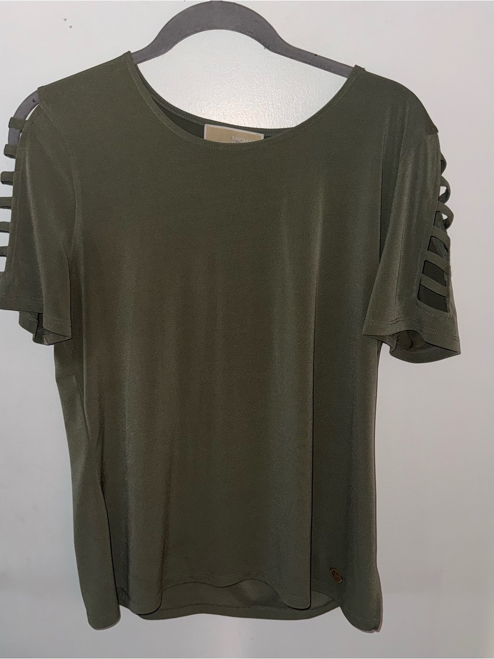 Olive Green Michael Kors Women's Short Sleeve Cutout Top